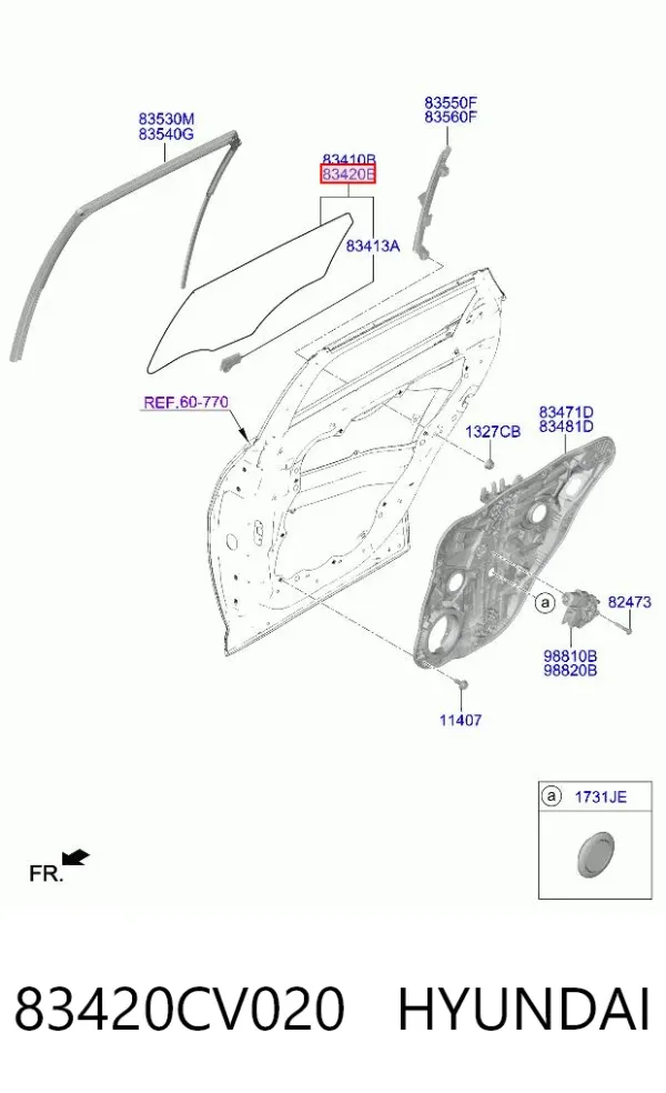 Скло задньої двері правої 83420CV020 Hyundai/Kia