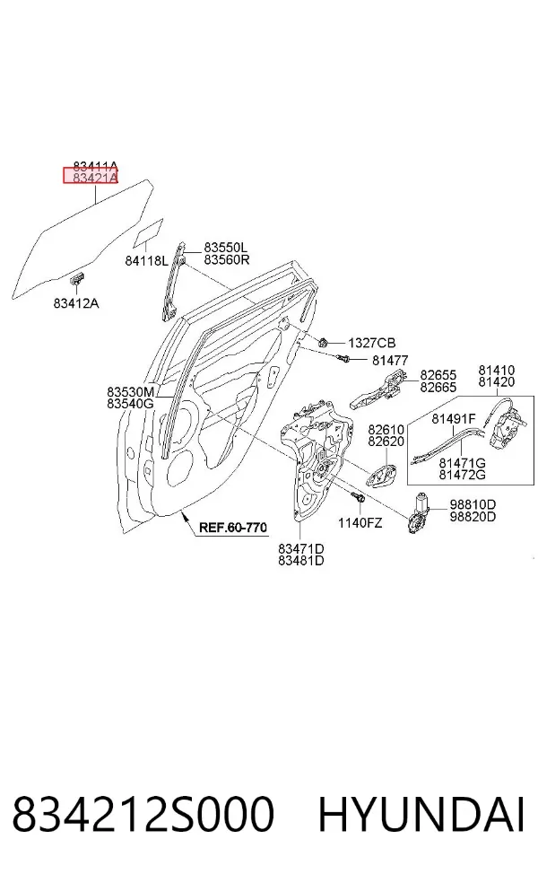 Скло задньої двері правої 834212S000 Hyundai/Kia