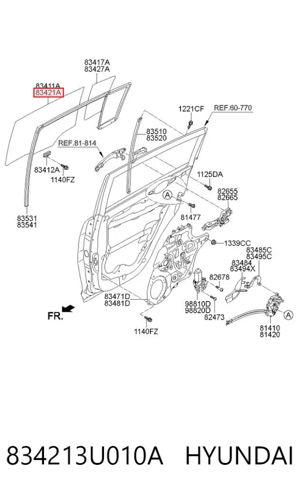 Скло задньої двері правої 834213U010A Hyundai/Kia