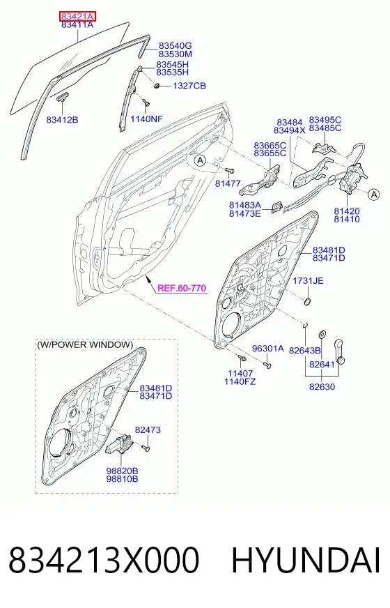 Скло задньої двері правої 834213X000 Hyundai/Kia
