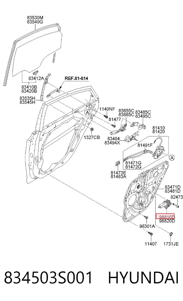 Двигун стеклопод'емника двері задньої, лівої 834503S001 Hyundai/Kia