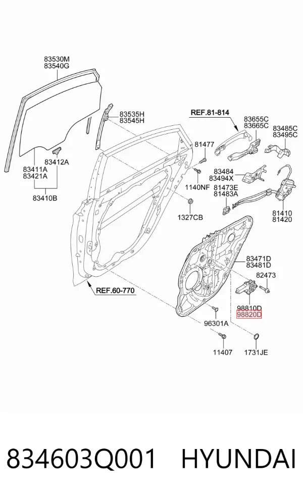 Двигун стеклопод'емника двері задньої, правої 834603Q001 Hyundai/Kia