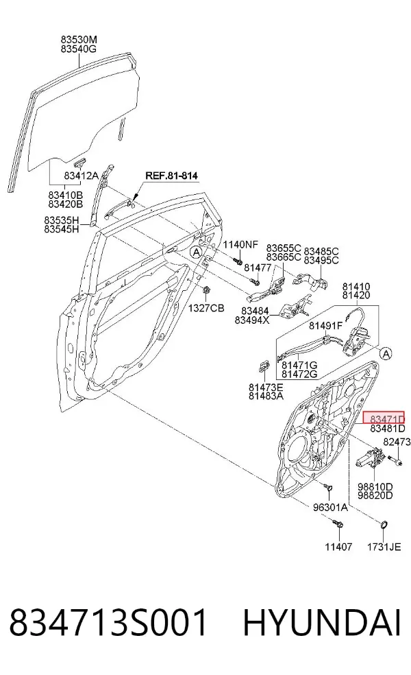 Механізм склопідіймача двері задньої, лівої 834713S001 Hyundai/Kia