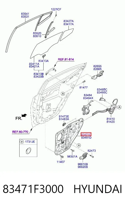 Механізм склопідіймача двері задньої, лівої 83471F3000 Hyundai/Kia
