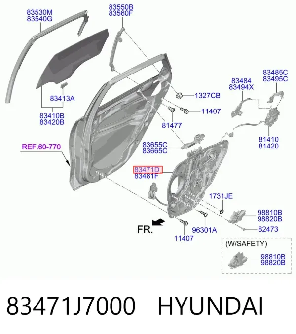 Механізм склопідіймача двері задньої, лівої 83471J7000 Hyundai/Kia