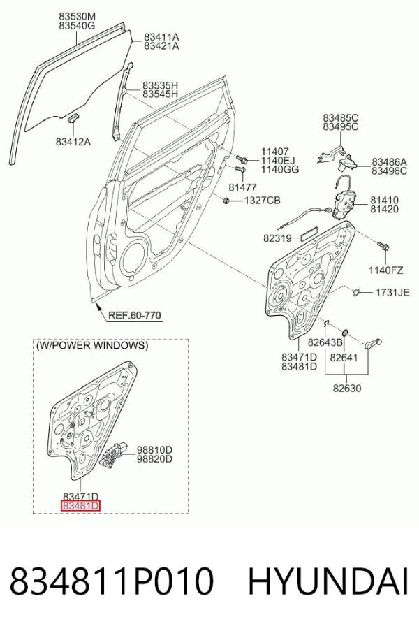 Механізм склопідіймача двері задньої, правої 834811P010 Hyundai/Kia