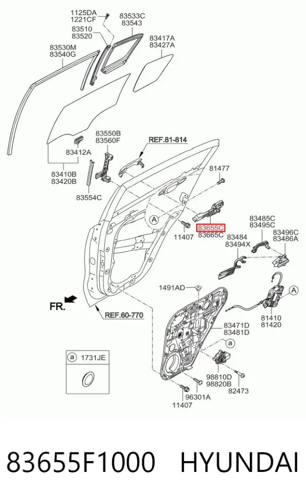 Тримач зовнішньої ручки дверей, задніх лівих 83655F1000 Hyundai/Kia