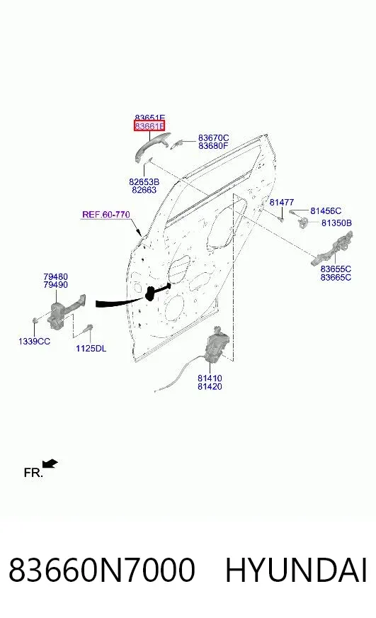 Ручка задньої двері зовнішня права 83660N7000 Hyundai/Kia