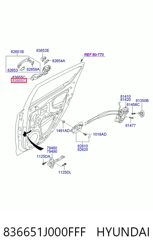 Тримач зовнішньої ручки дверей, задніх правих 836651J000FFF Hyundai/Kia