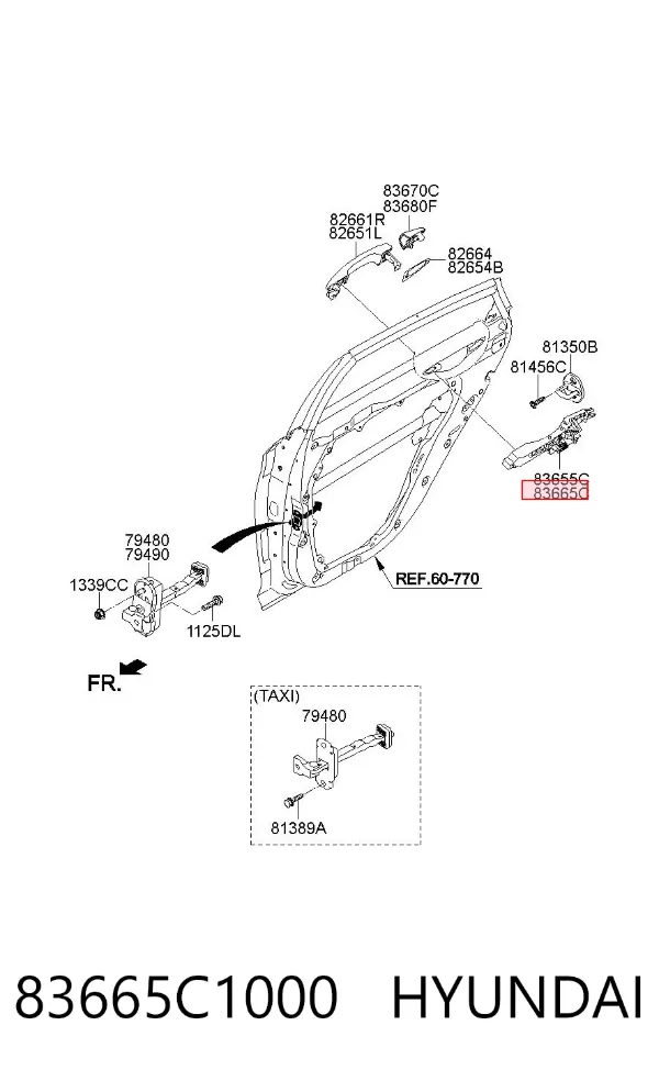 Тримач зовнішньої ручки дверей, задніх правих 83665C1000 Hyundai/Kia