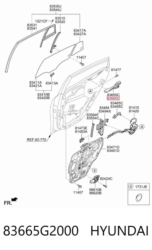 Тримач зовнішньої ручки дверей, задніх правих 83665G2000 Hyundai/Kia