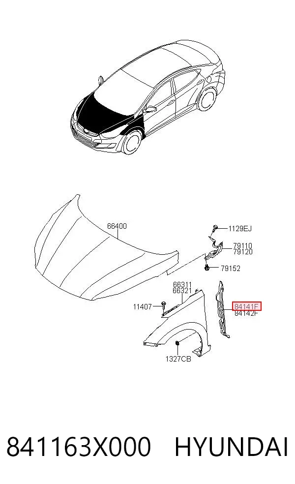 Ущільнювач крила 841163X000 Hyundai/Kia
