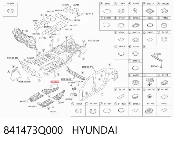 Захист днища, задній правий 841473Q000 Hyundai/Kia