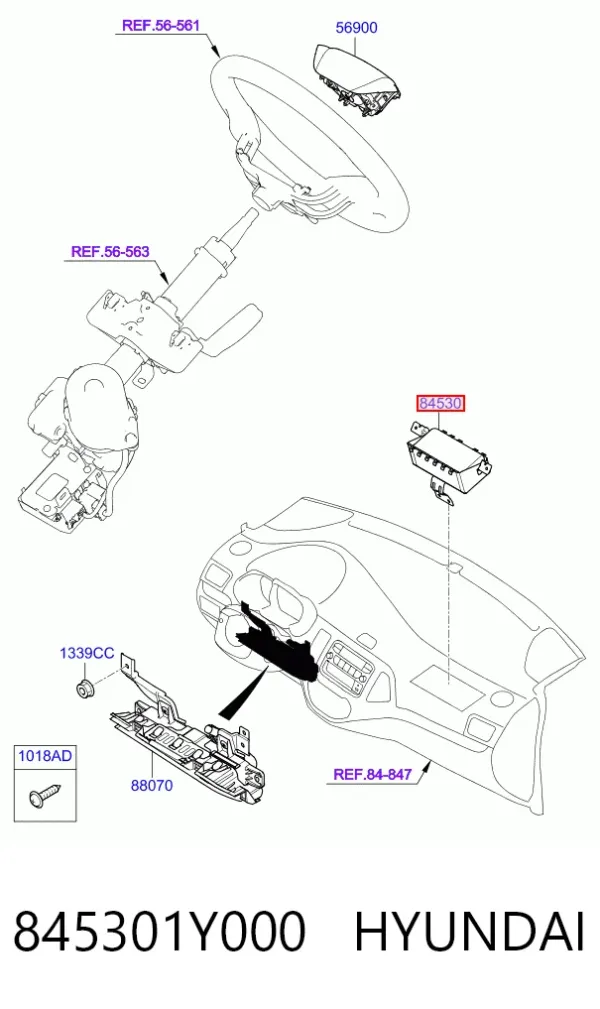 Подушка безпеки, пасажирська, AIRBAG 845301Y000 Hyundai/Kia