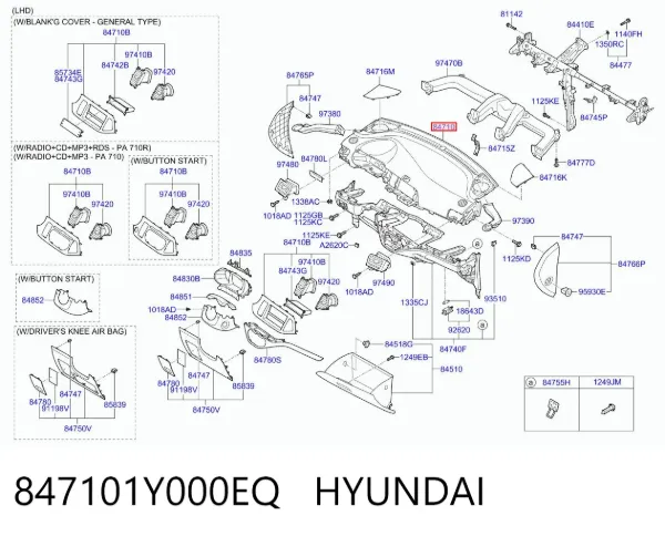 Панель салону передня "торпедо", верхня частина 847101Y000EQ Hyundai/Kia