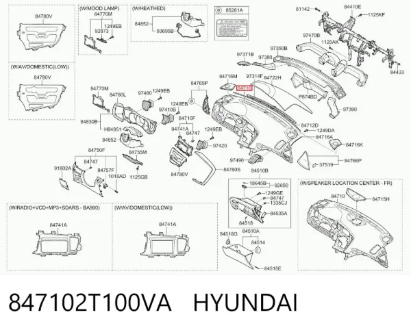 Панель приладів торпеди 847102T100VA Hyundai/Kia