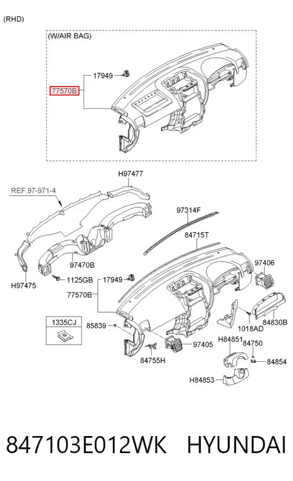 Панель приладів торпеди 847103E012WK Hyundai/Kia
