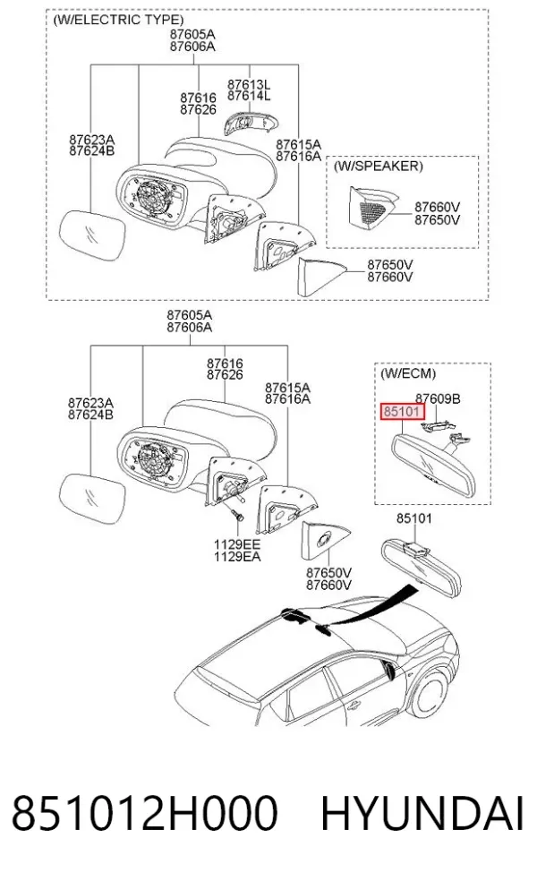 Дзеркало салону 851012H000 Hyundai/Kia