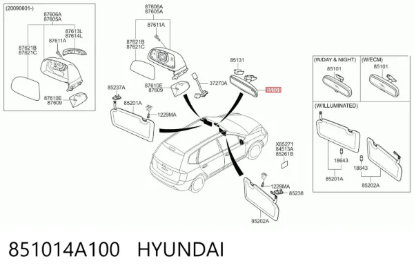 Дзеркало салону Hyundai Sonata IV