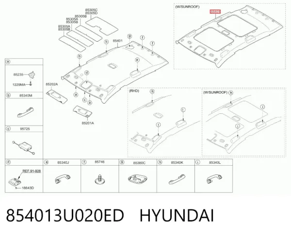 Оббивка даху (стеля) 854013U020ED Hyundai/Kia