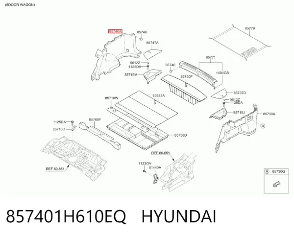 Облицювання багажного відсіку, праве 857401H610EQ Hyundai/Kia