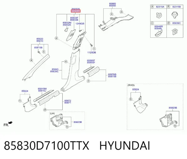 Обшивка стійки кузова внутрішня, середня ліва 85830D7100TTX Hyundai/Kia
