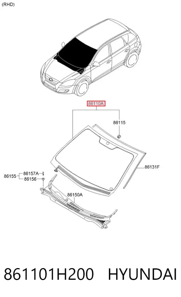 Лобове скло 861101H200 Hyundai/Kia