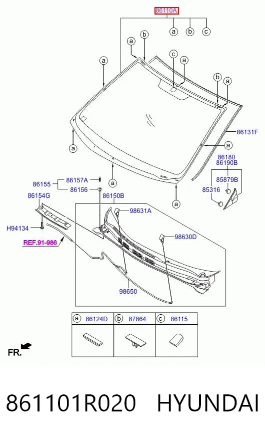 Лобове скло 861101R020 Hyundai/Kia
