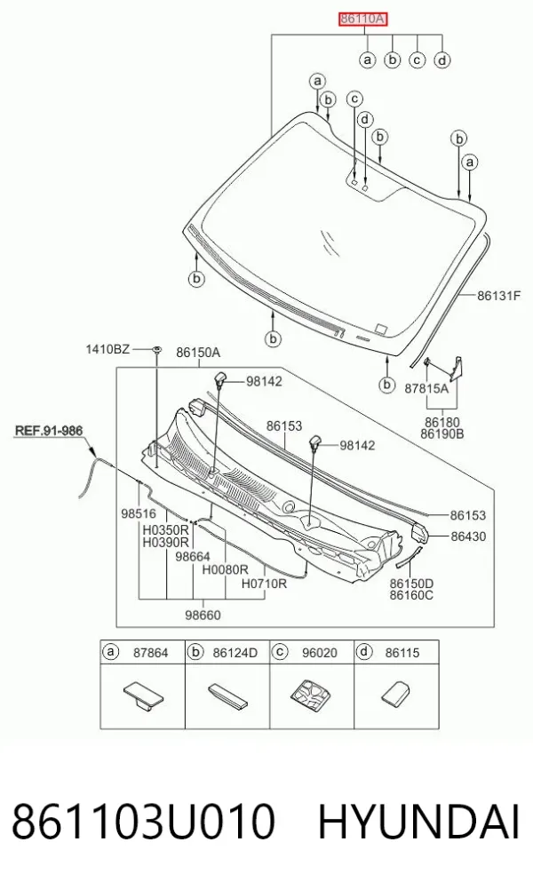 Лобове скло 861103U010 Hyundai/Kia