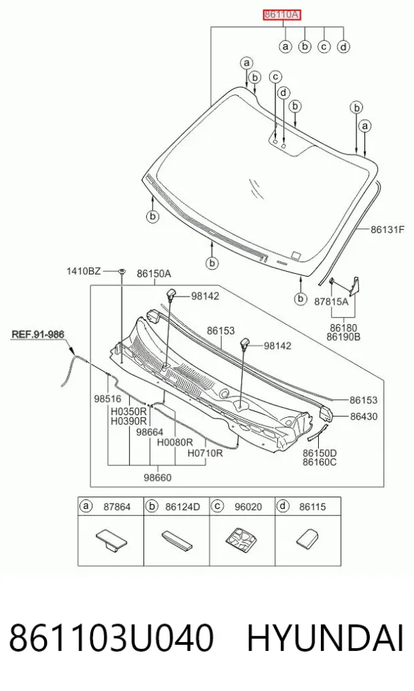 Лобове скло 861103U040 Hyundai/Kia