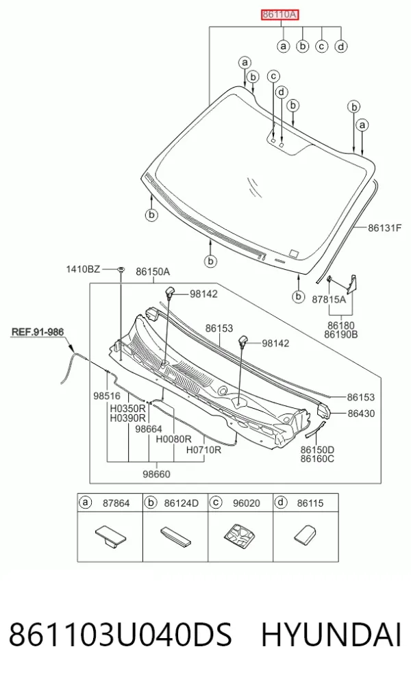Лобове скло 861103U040DS Hyundai/Kia