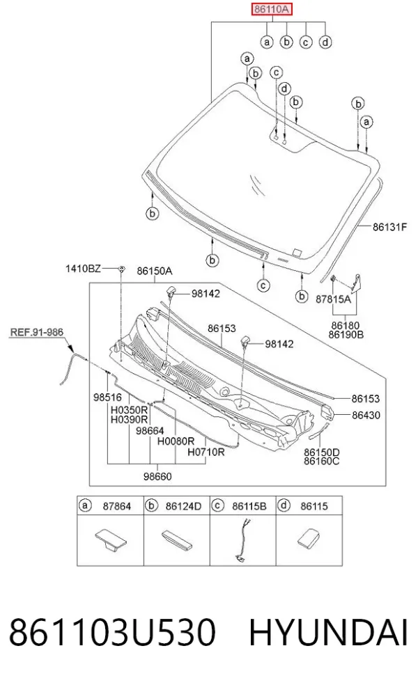 Лобове скло 861103U530 Hyundai/Kia