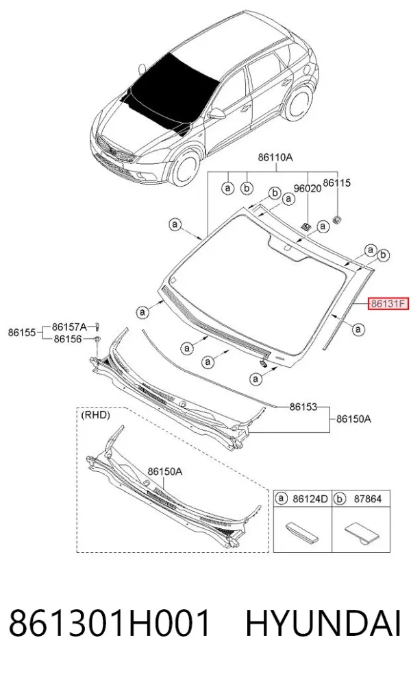 Накладка лобового скла 861301H001 Hyundai/Kia