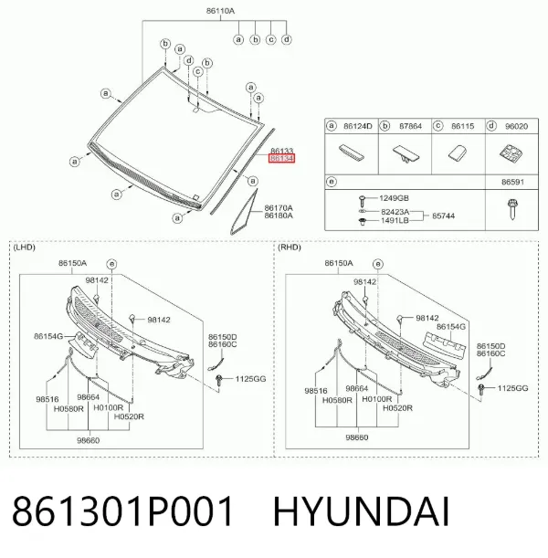 Молдинг лобового скла, правий 861301P001 Hyundai/Kia