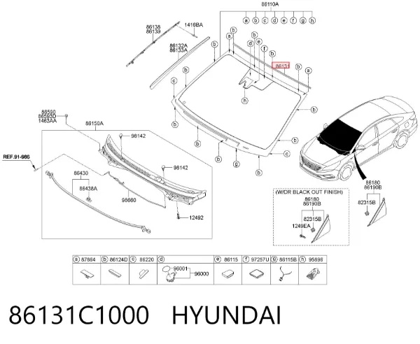 Молдинг лобового скла, верхній 86131C1000 Hyundai/Kia