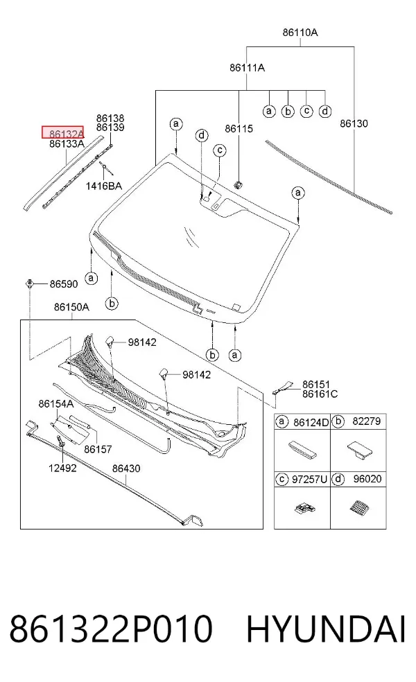 Молдинг лобового скла, правий 861322P010 Hyundai/Kia