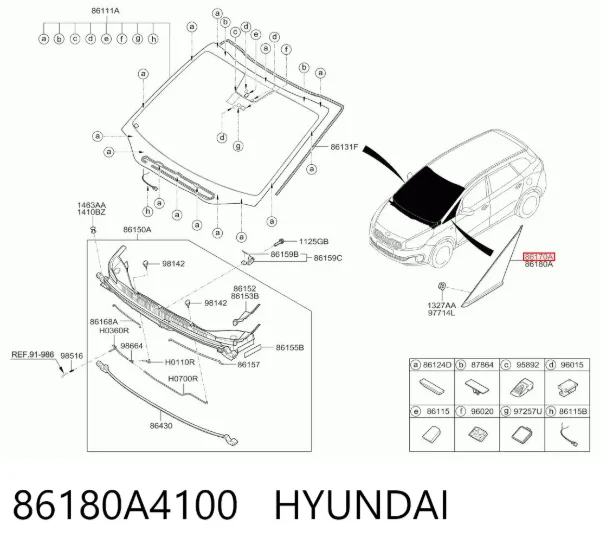 Скло-кватирка двері, передній, лівій 86180A4100 Hyundai/Kia