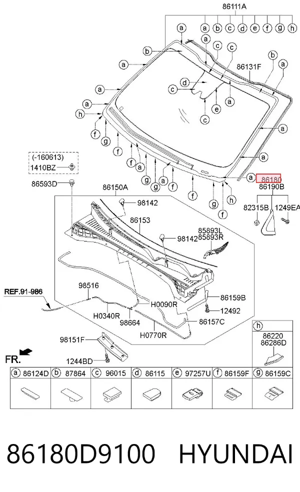 Молдинг лобового скла, лівий 86180D9100 Hyundai/Kia