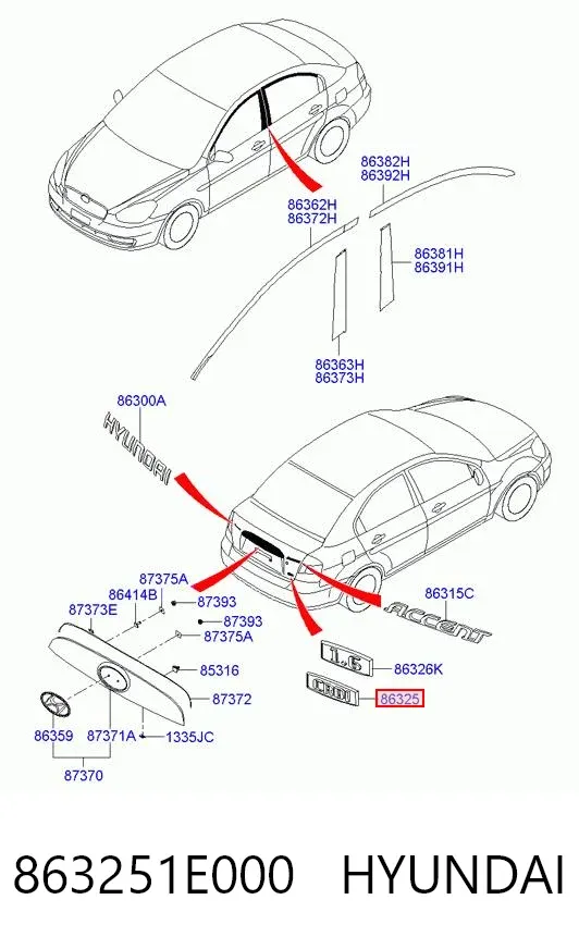 Емблема кришки багажника 863251E000 Hyundai/Kia