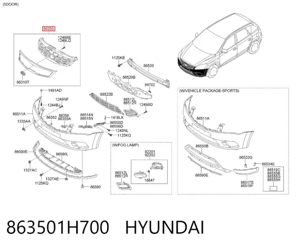 Решітка радіатора 863501H700 Hyundai/Kia