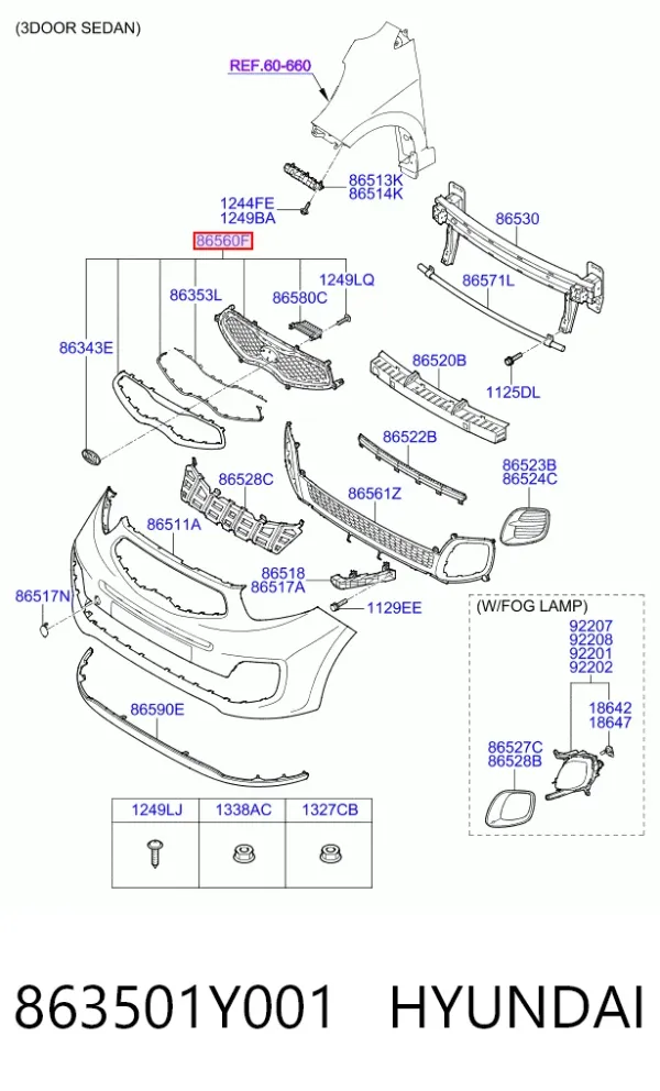 Решітка радіатора 863501Y001 Hyundai/Kia