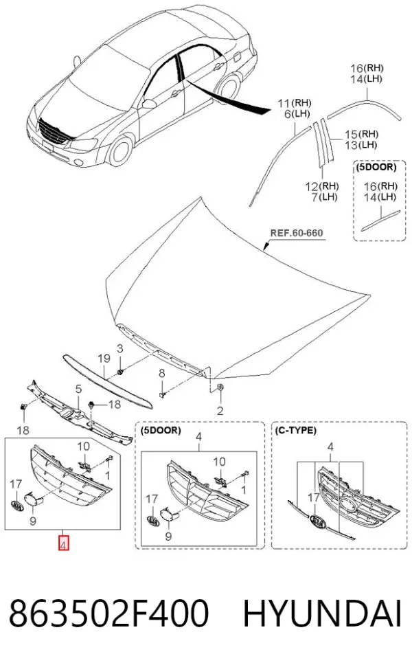 Решітка радіатора 863502F400 Hyundai/Kia