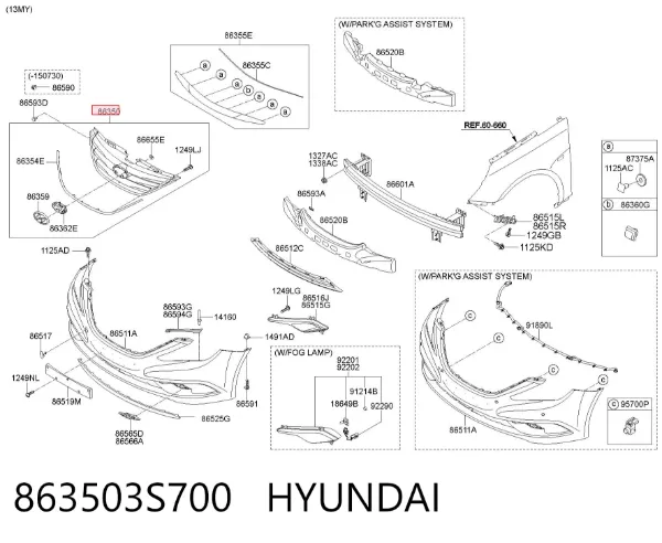 Решітка радіатора 863503S700 Hyundai/Kia