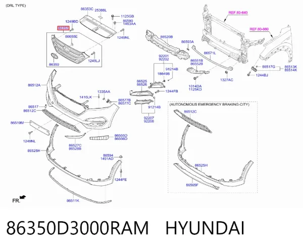 Решітка радіатора 86350D3000RAM Hyundai/Kia