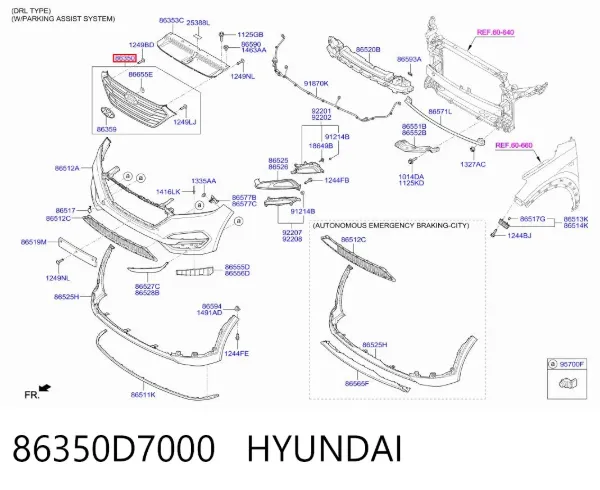 Решітка радіатора 86350D7000 Hyundai/Kia