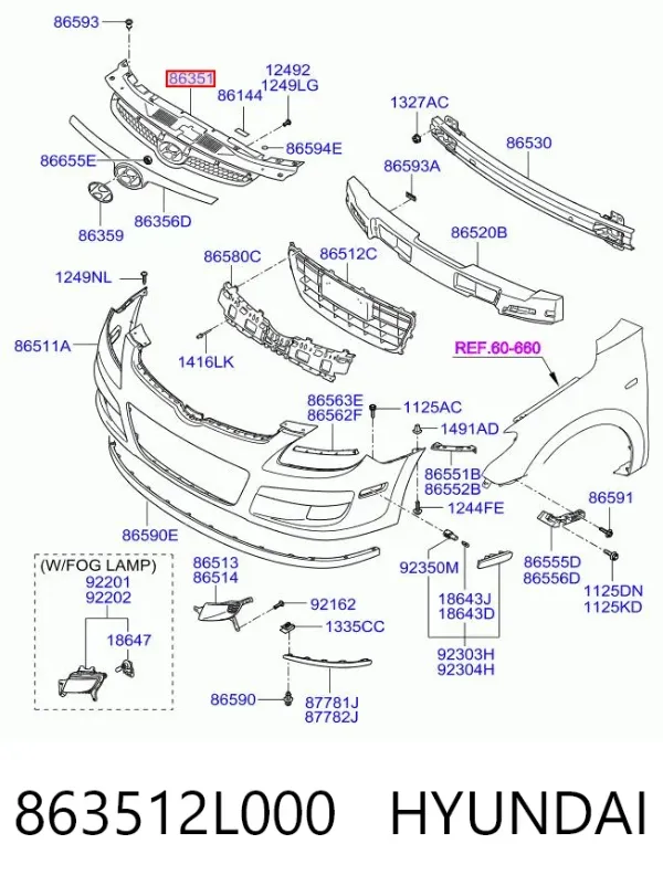 Решітка радіатора 863512L000 Hyundai/Kia