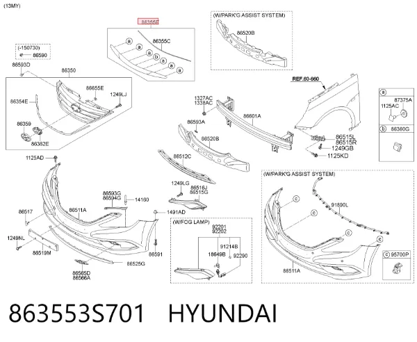Молдинг решітки радіатора, верхній 863553S701 Hyundai/Kia