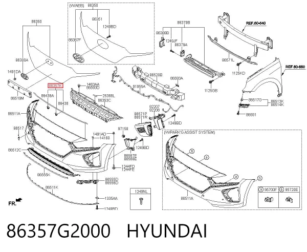 Ущільнювач (прокладка) переднього бампера 86357G2000 Hyundai/Kia