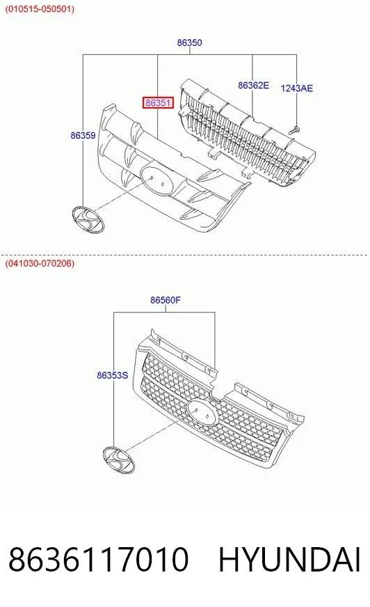 Решітка радіатора 8636117010 Hyundai/Kia