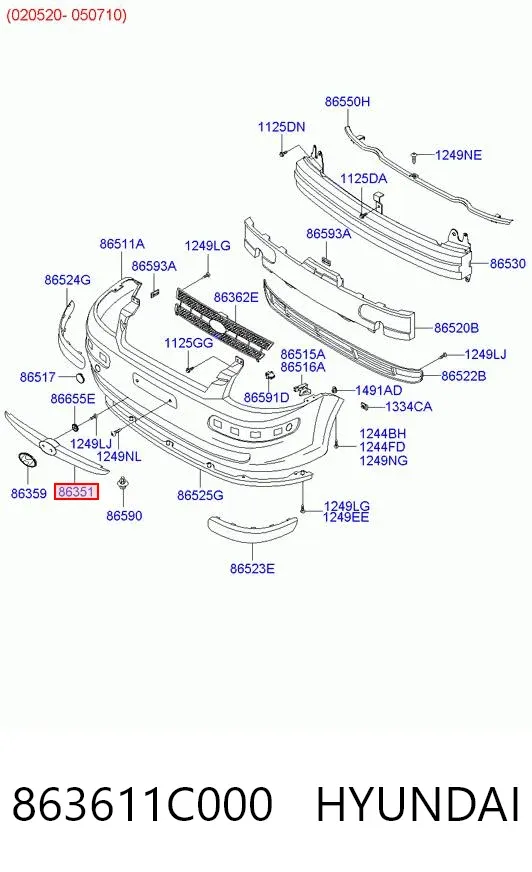Молдинг решітки радіатора 863611C000 Hyundai/Kia